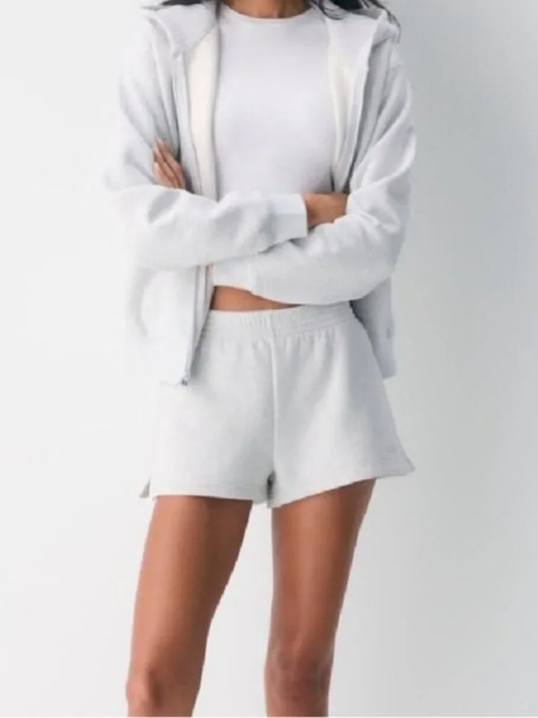 Aritzia White Cozy Sweat Fleece Perfect Micro Short Mid-Rise Embroidered Large